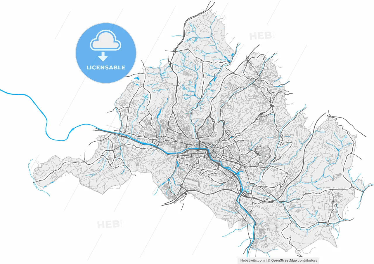 Saarbrucken, Saarland, Germany, high resolution vector map - Instant download PDF and JPG