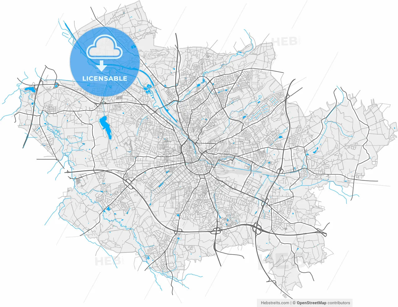 Osnabruck, Lower Saxony, Germany, high resolution vector map - Instant download PDF and JPG