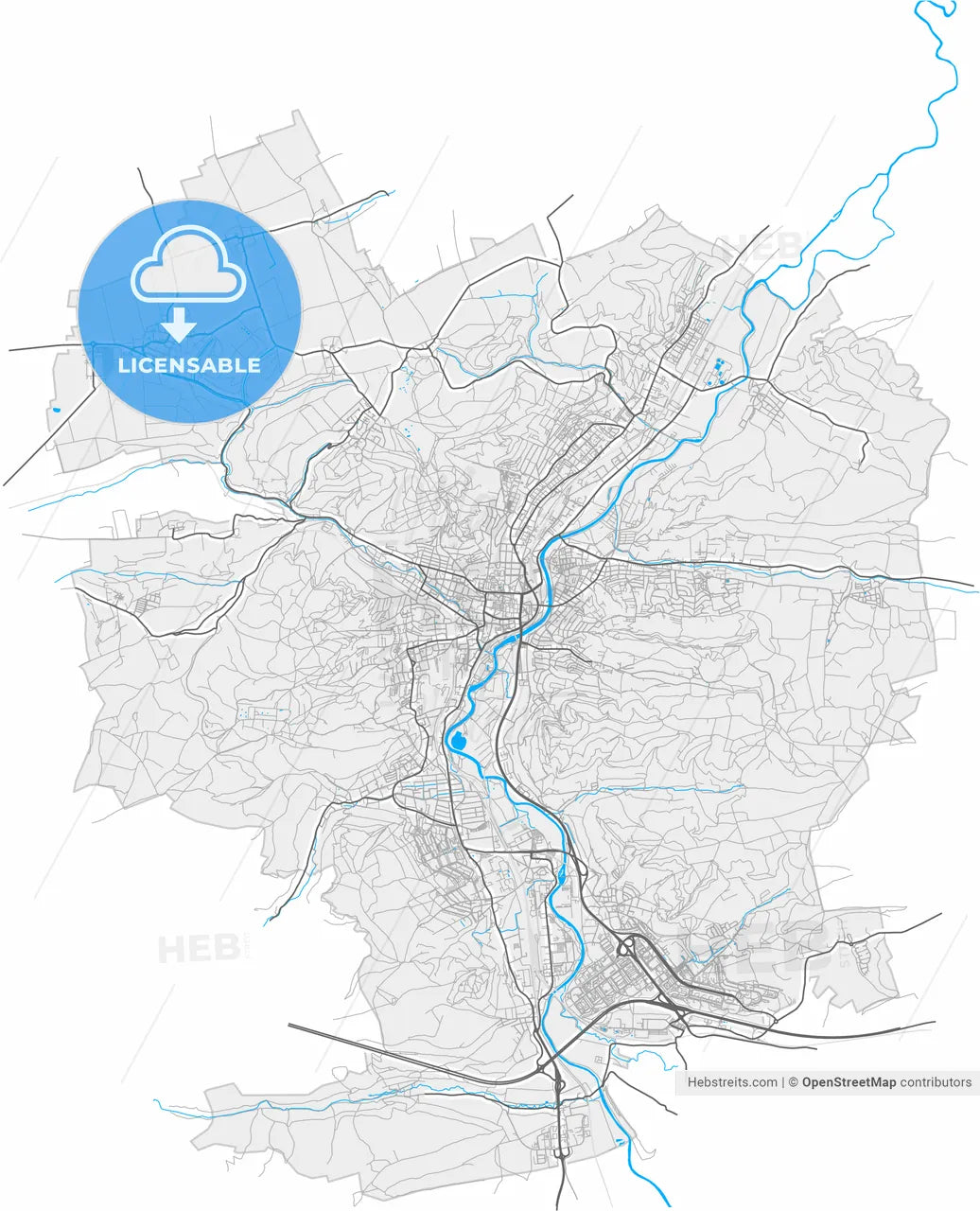 Jena, Thuringia, Germany, high resolution vector map - Instant download PDF and JPG