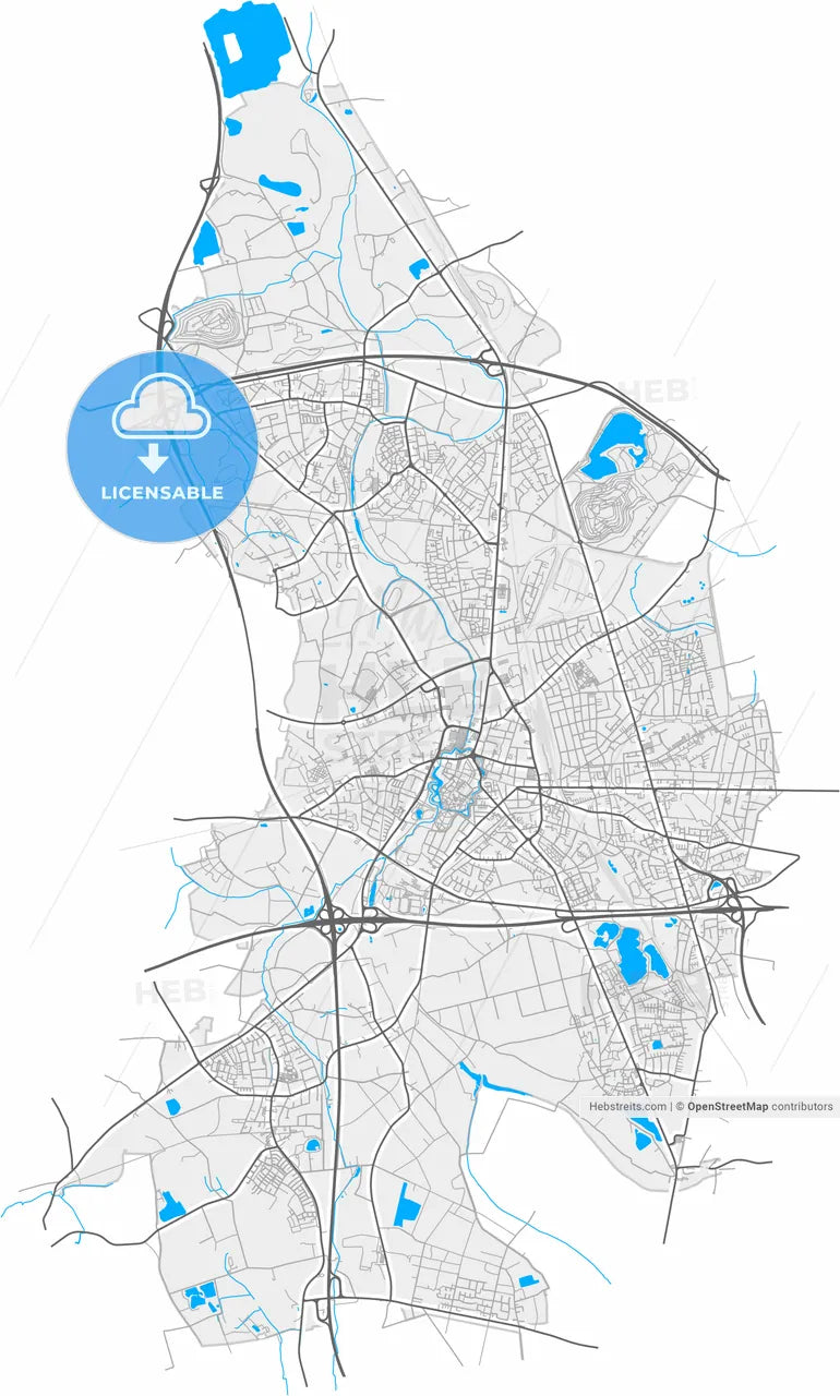 Moers, North Rhine-Westphalia, Germany, high resolution vector map - Instant download PDF and JPG
