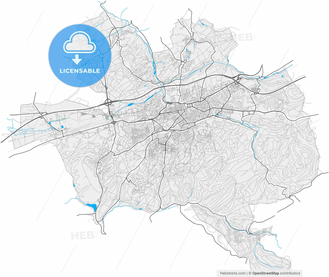 Kaiserslautern, Rheinland-Pfalz, Germany, high resolution vector map - Instant download PDF and JPG