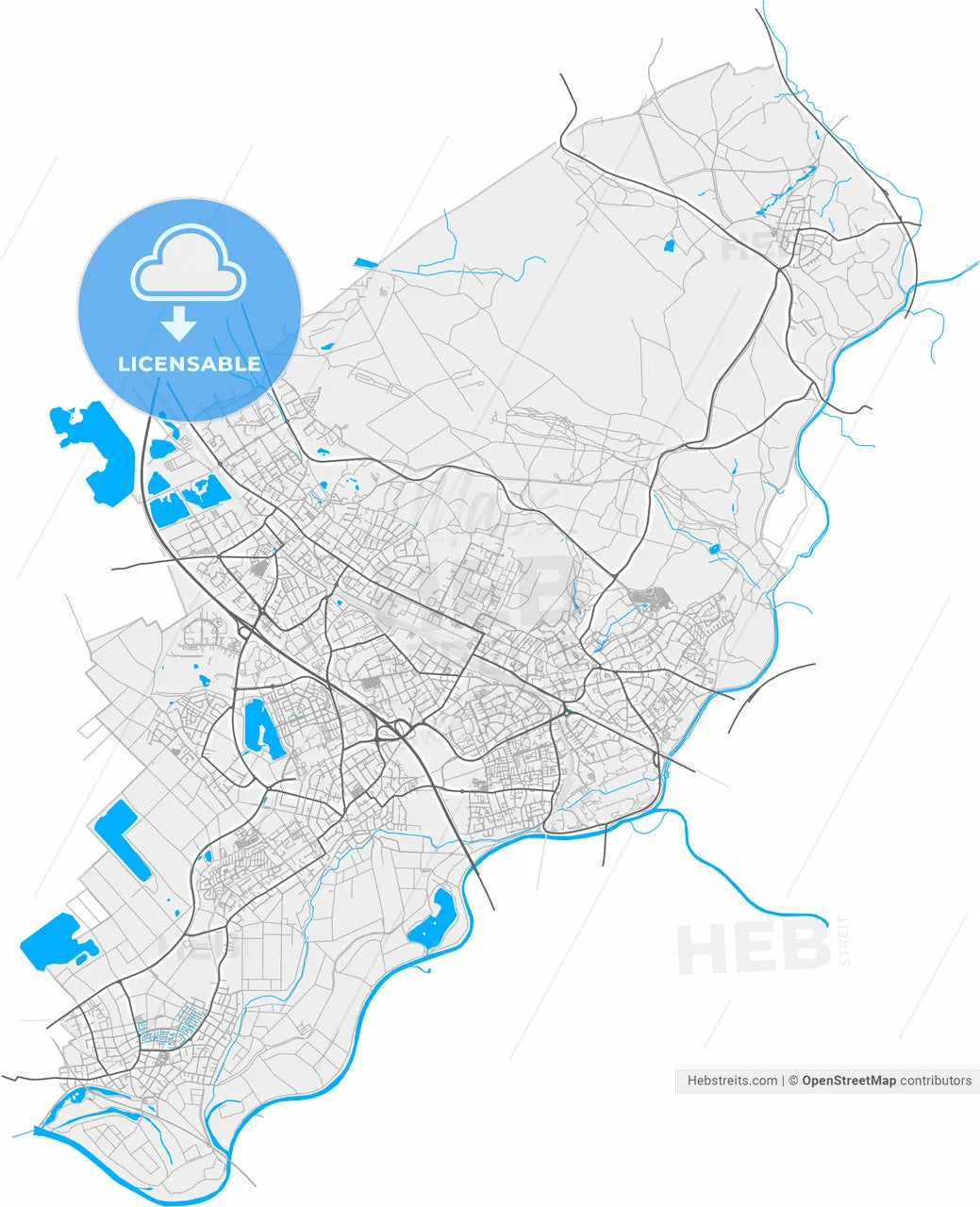 Troisdorf, North Rhine-Westphalia, Germany, high resolution vector map - Instant download PDF and JPG
