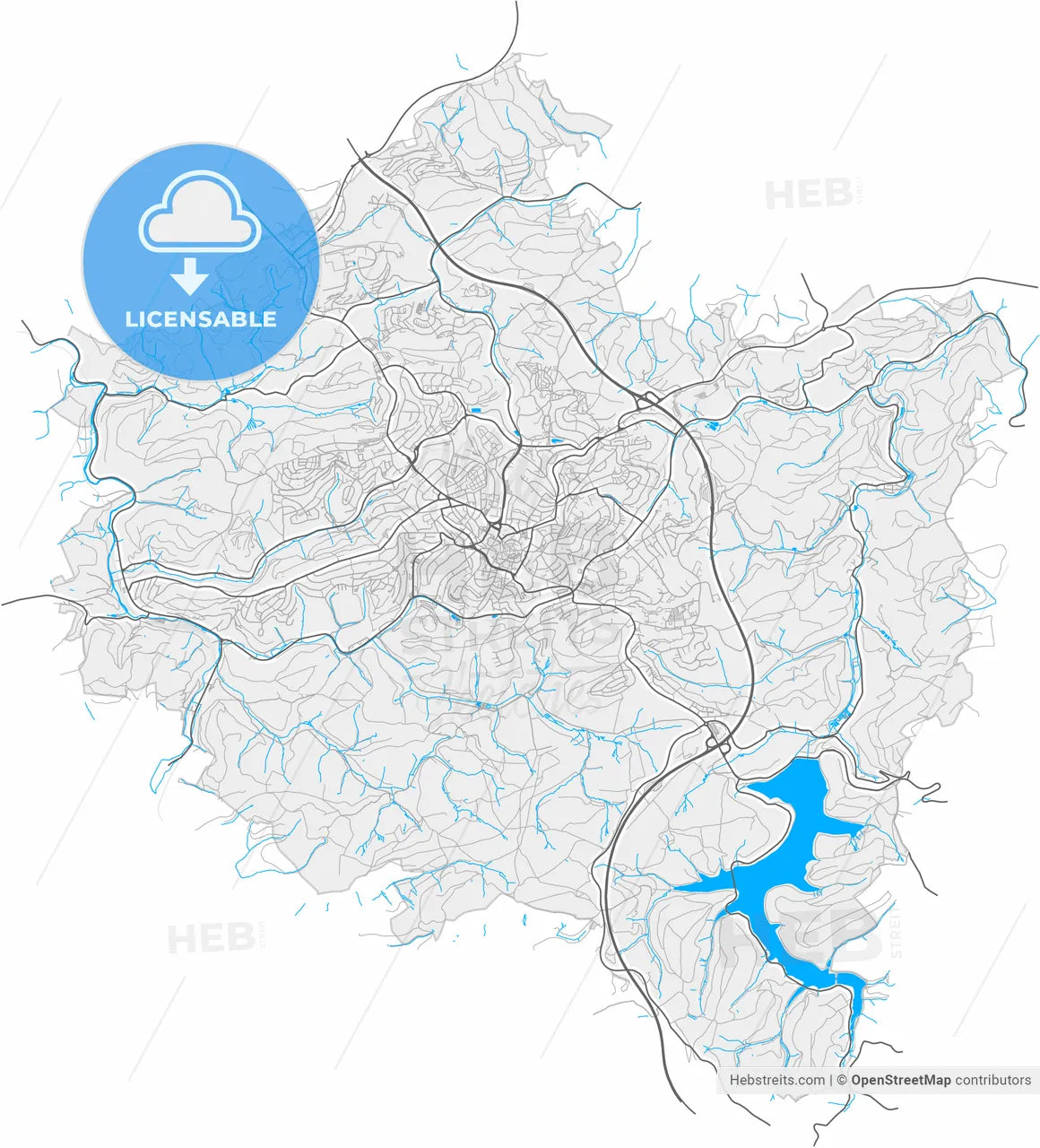 Ludenscheid, North Rhine-Westphalia, Germany, high resolution vector map - Instant download PDF and JPG