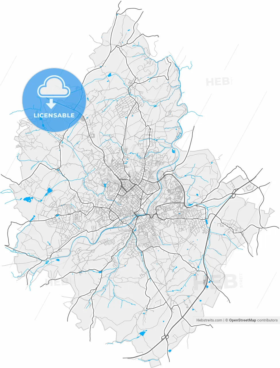 Plauen, Saxony, Germany, high resolution vector map - Instant download PDF and JPG