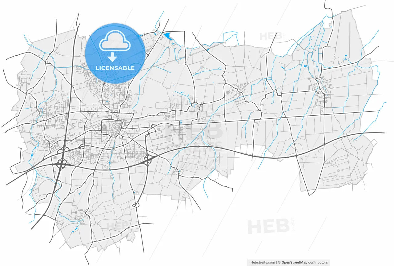 Unna, North Rhine-Westphalia, Germany, high resolution vector map - Instant download PDF and JPG