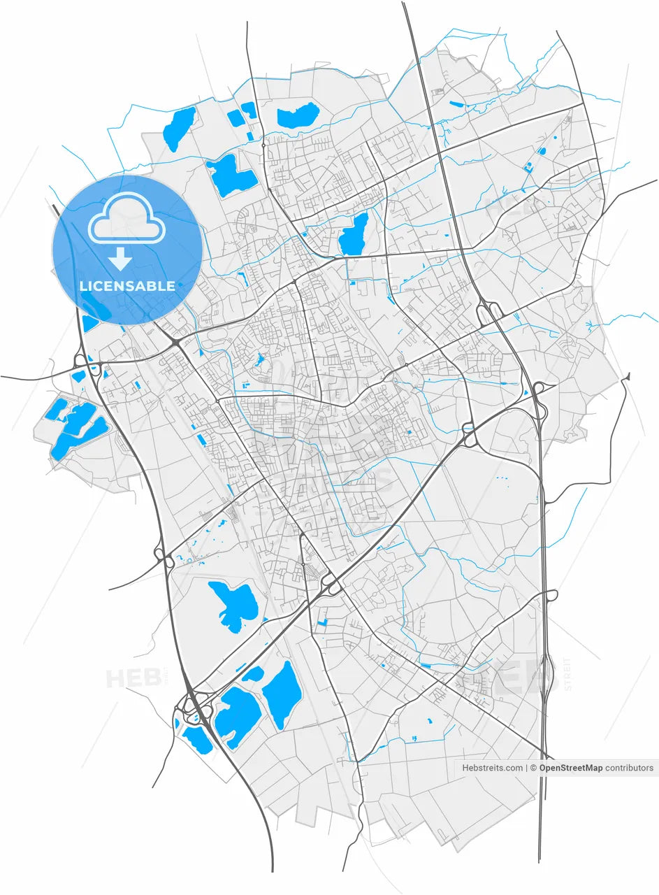 Langenfeld (Rheinland), North Rhine-Westphalia, Germany, high resolution vector map - Instant download PDF and JPG