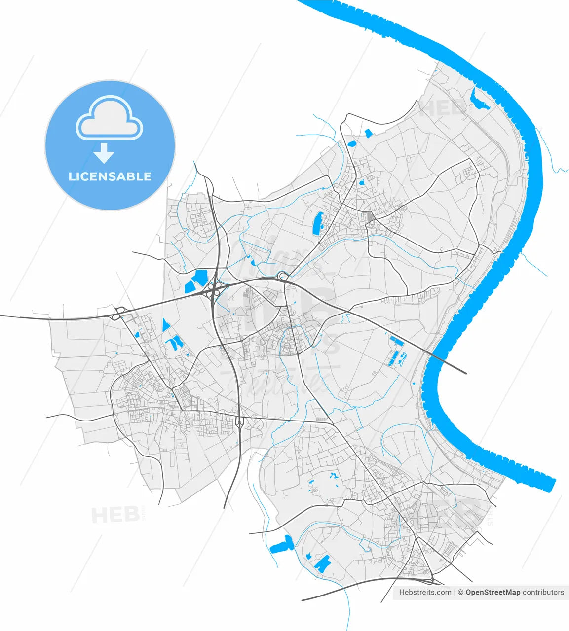 Meerbusch, North Rhine-Westphalia, Germany, high resolution vector map - Instant download PDF and JPG