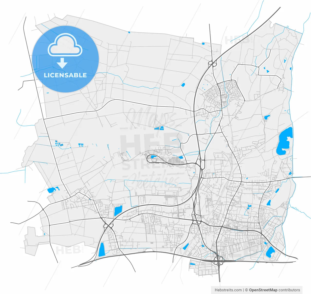 Langenhagen, Lower Saxony, Germany, high resolution vector map - Instant download PDF and JPG