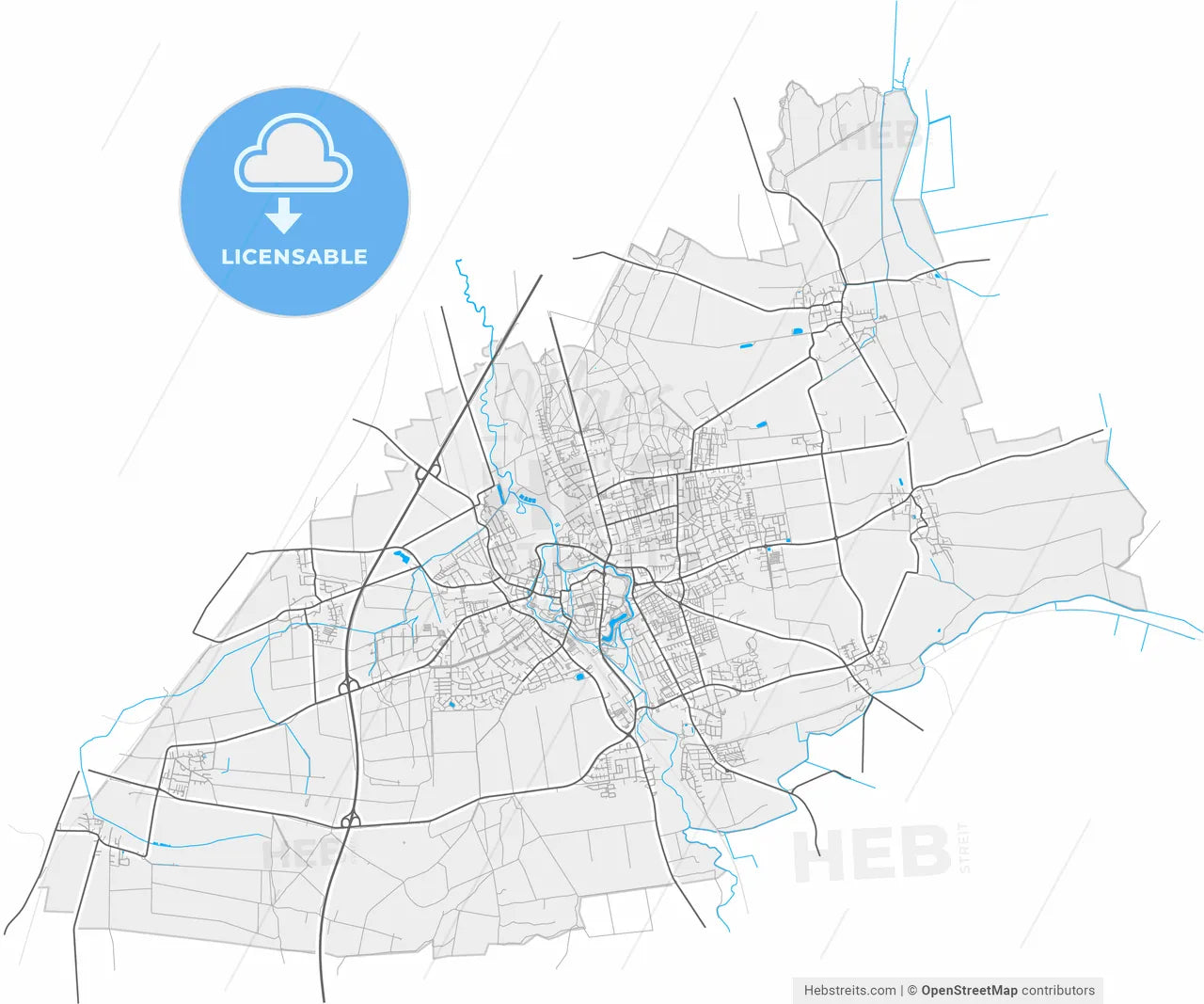 Wolfenbuttel, Lower Saxony, Germany, high resolution vector map - Instant download PDF and JPG