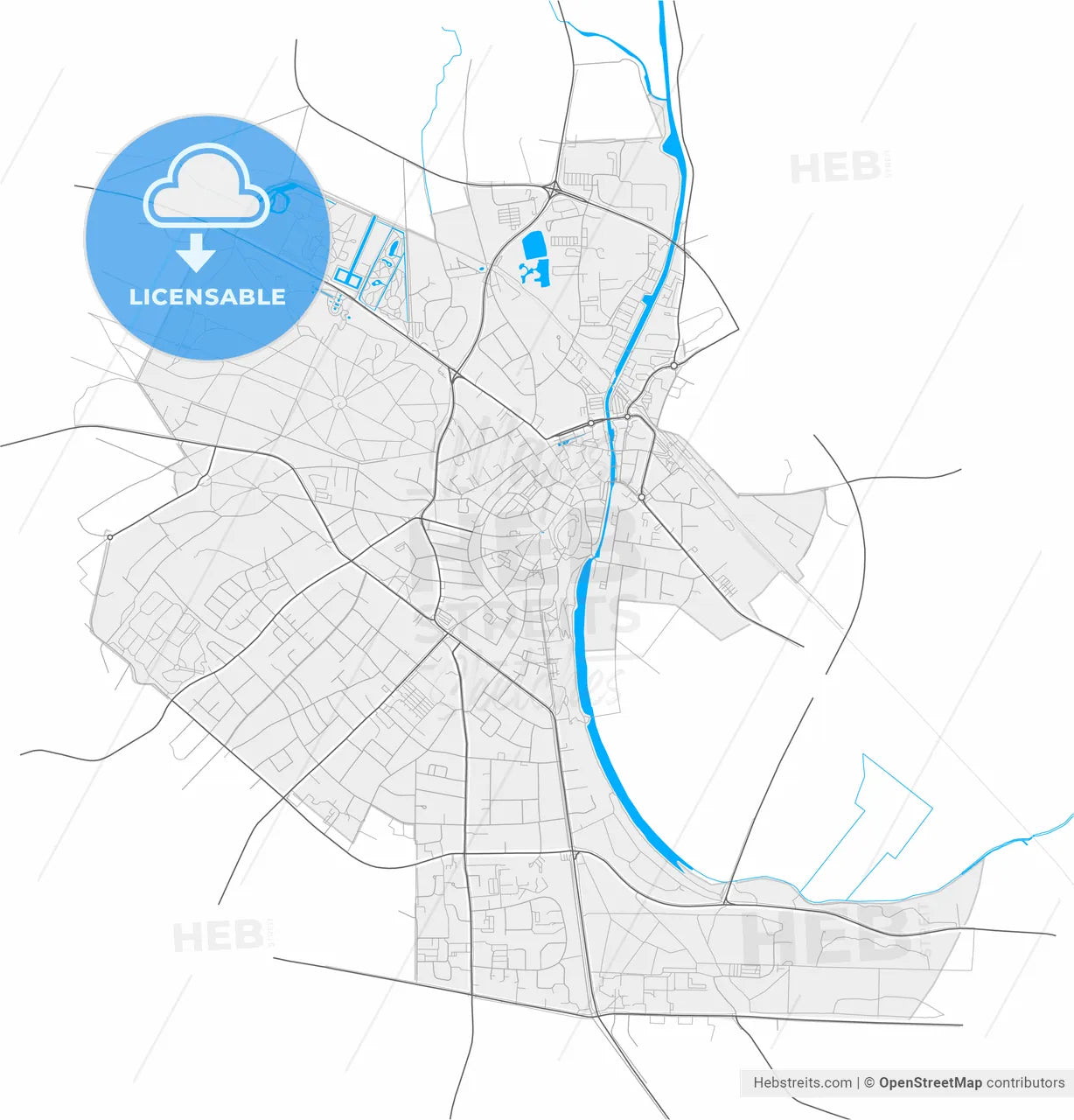 Kleve, North Rhine-Westphalia, Germany, high resolution vector map - Instant download PDF and JPG