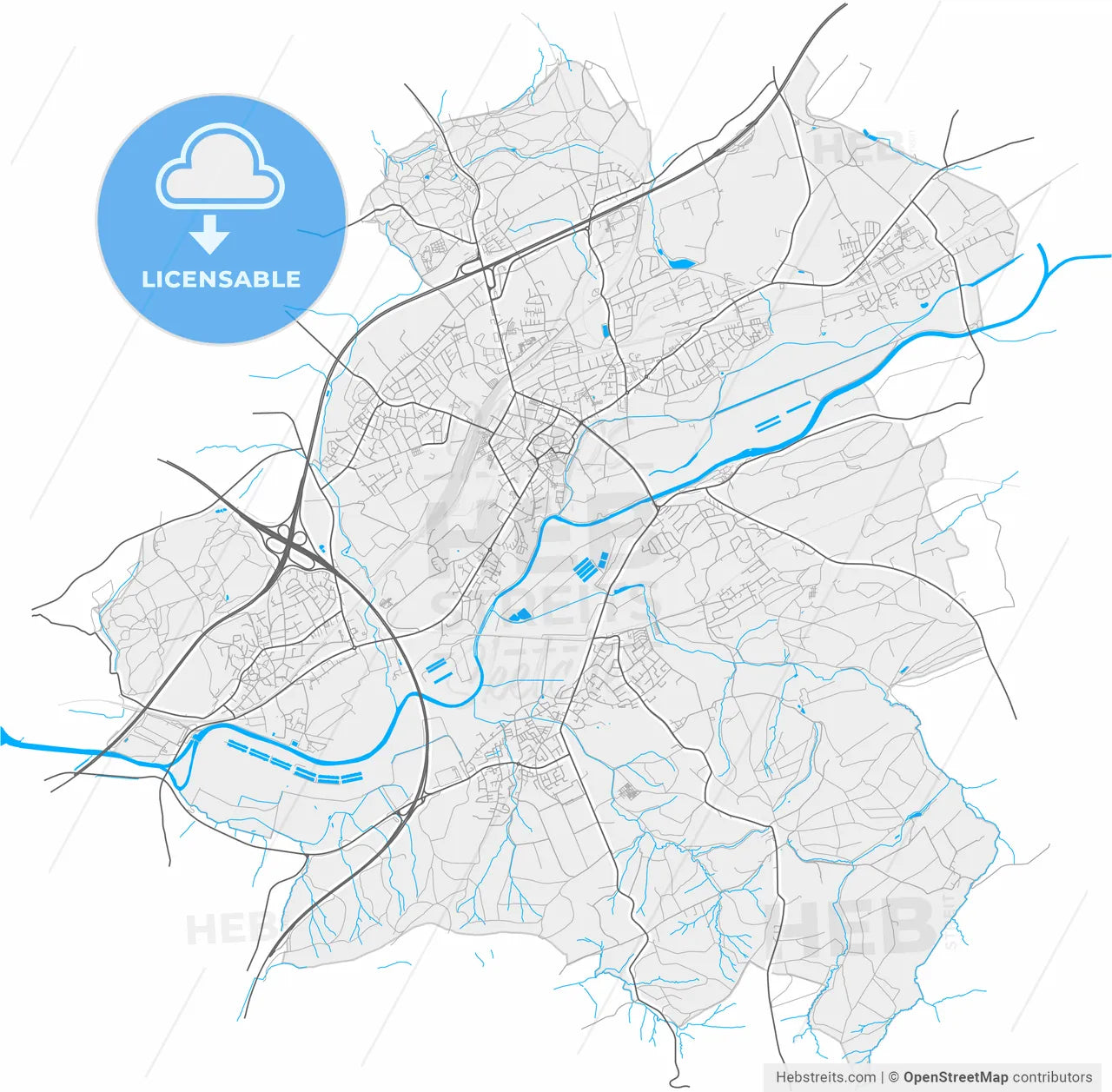 Schwerte, North Rhine-Westphalia, Germany, high resolution vector map - Instant download PDF and JPG