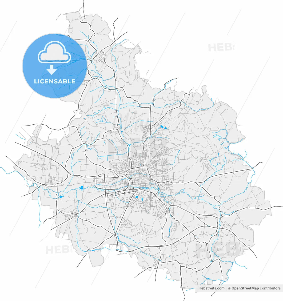 Lemgo, North Rhine-Westphalia, Germany, high resolution vector map - Instant download PDF and JPG