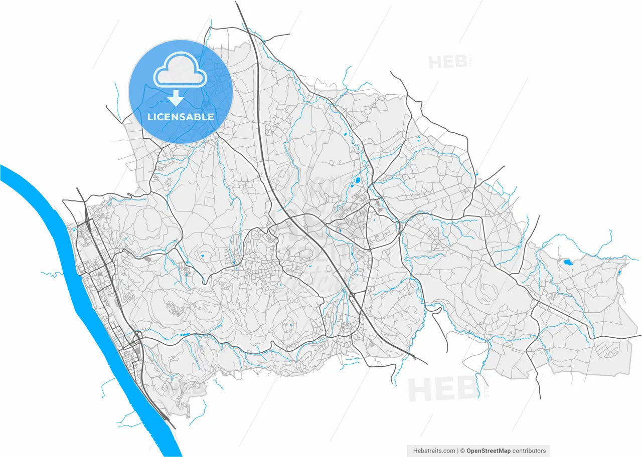 Konigswinter, North Rhine-Westphalia, Germany, high resolution vector map - Instant download PDF and JPG