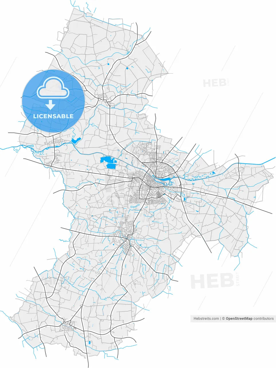 Warendorf, North Rhine-Westphalia, Germany, high resolution vector map - Instant download PDF and JPG