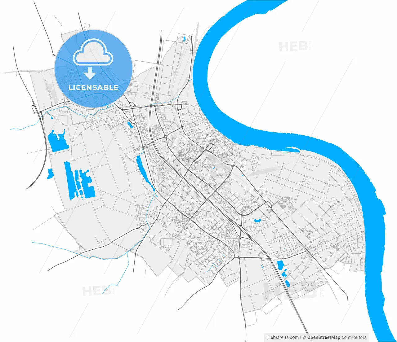 Wesseling, North Rhine-Westphalia, Germany, high resolution vector map - Instant download PDF and JPG