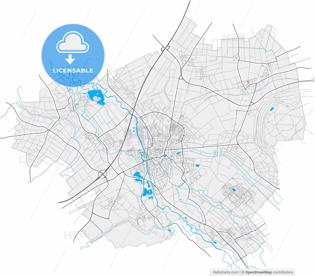 Julich, North Rhine-Westphalia, Germany, high resolution vector map - Instant download PDF and JPG