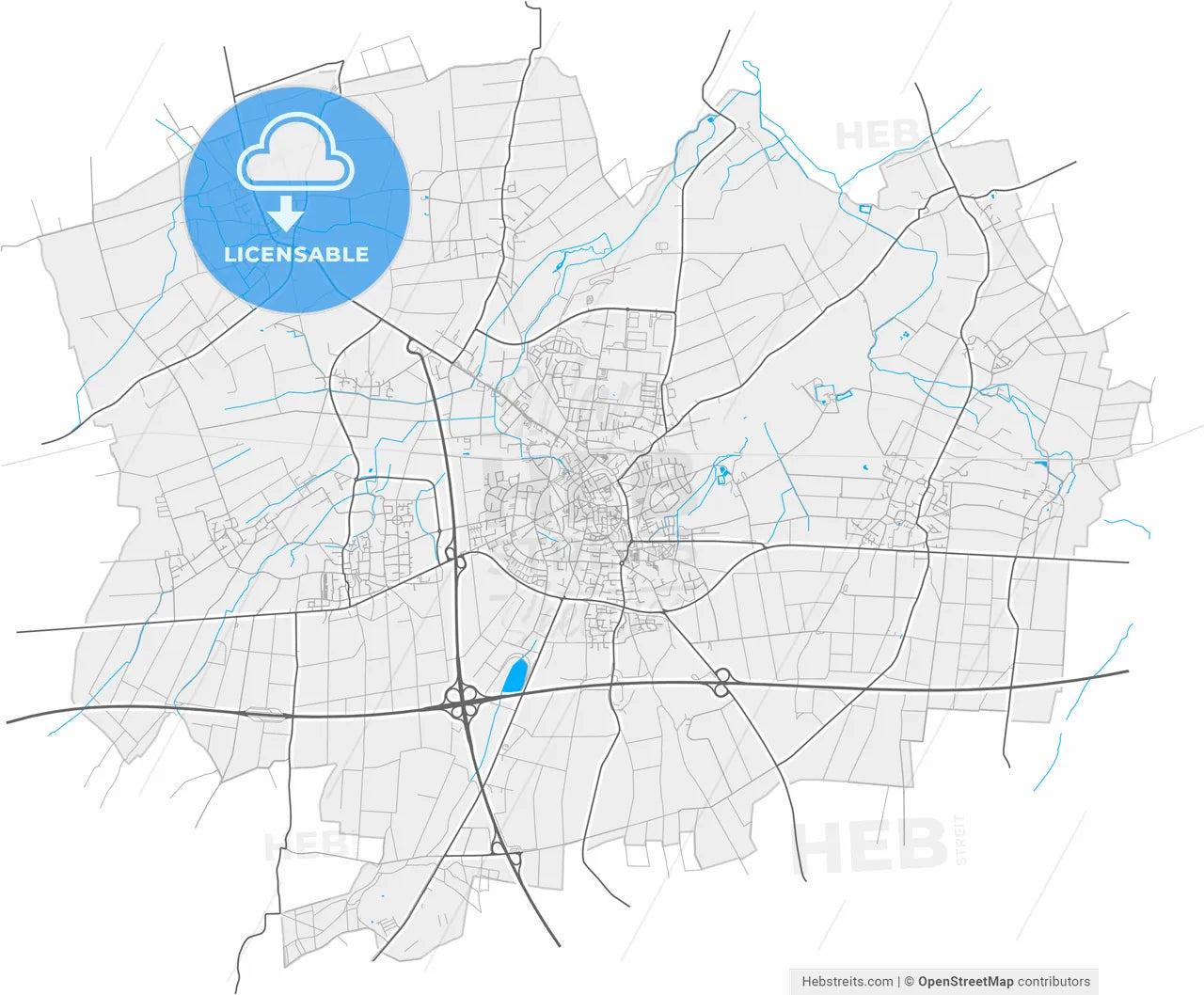 Werl, North Rhine-Westphalia, Germany, high resolution vector map - Instant download PDF and JPG