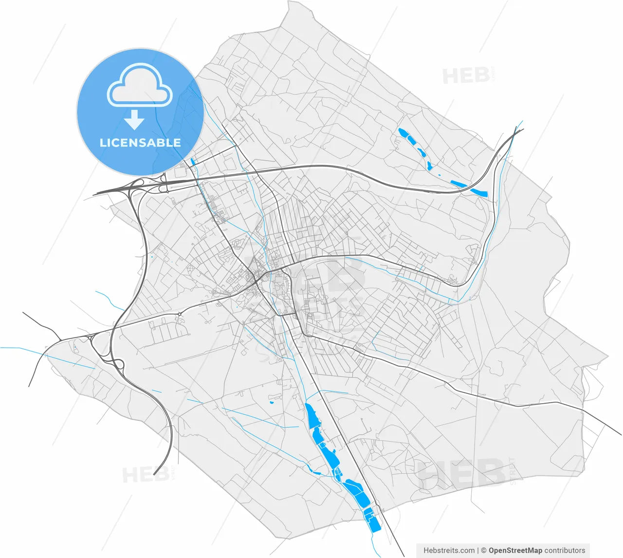 Gödöllő, Pest, Hungary, high resolution vector map - Instant download PDF and JPG