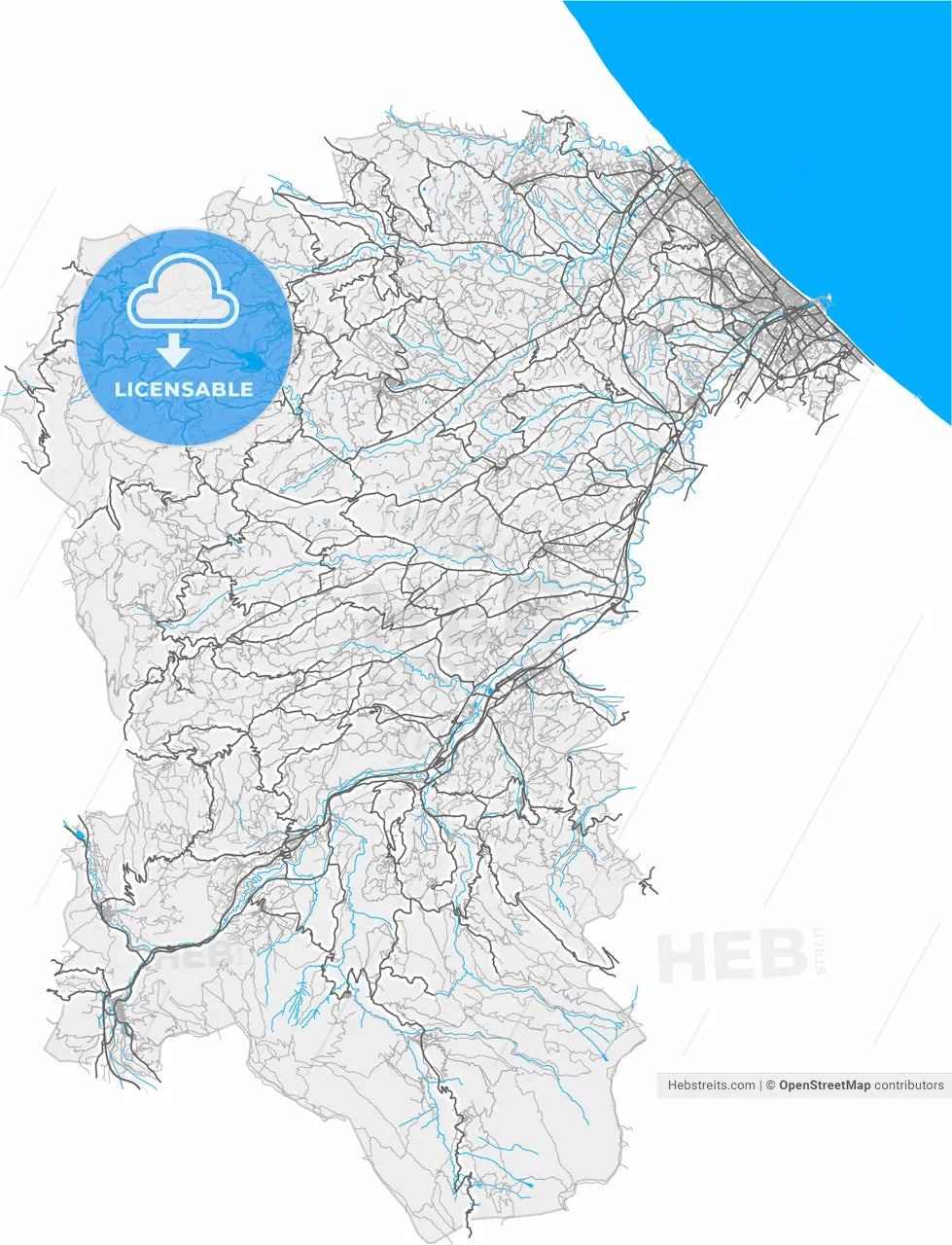Pescara, Abruzzo, Italy, high resolution vector map - Instant download PDF and JPG