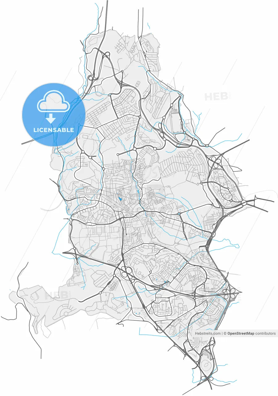 Amadora, Lisbon, Portugal, high resolution vector map - Instant download PDF and JPG