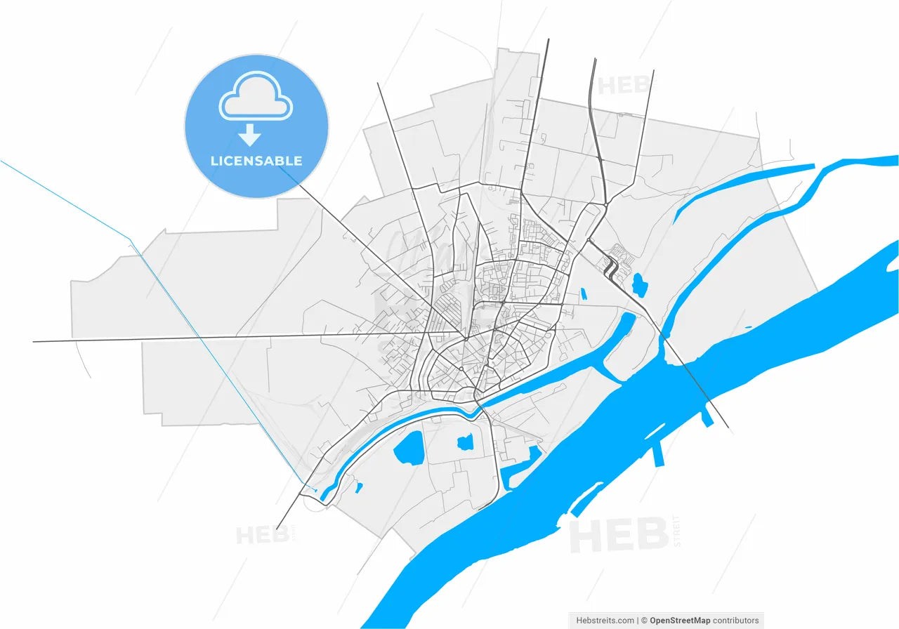 Giurgiu, Giurgiu, Romania, high resolution vector map - Instant download PDF and JPG