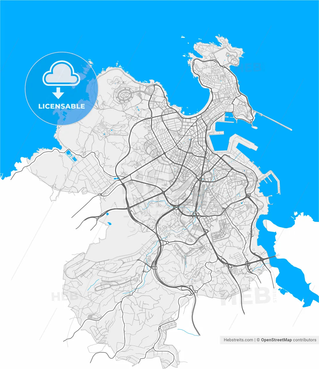 A Coruña, Spain, high resolution vector map - Instant download PDF and JPG
