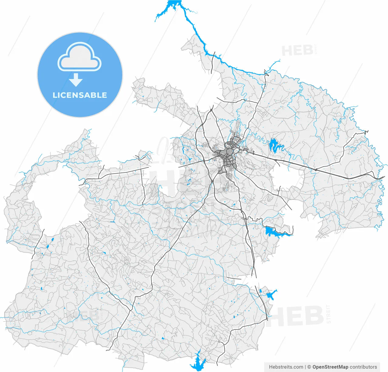 Cáceres, Cáceres, Spain, high resolution vector map - Instant download PDF and JPG