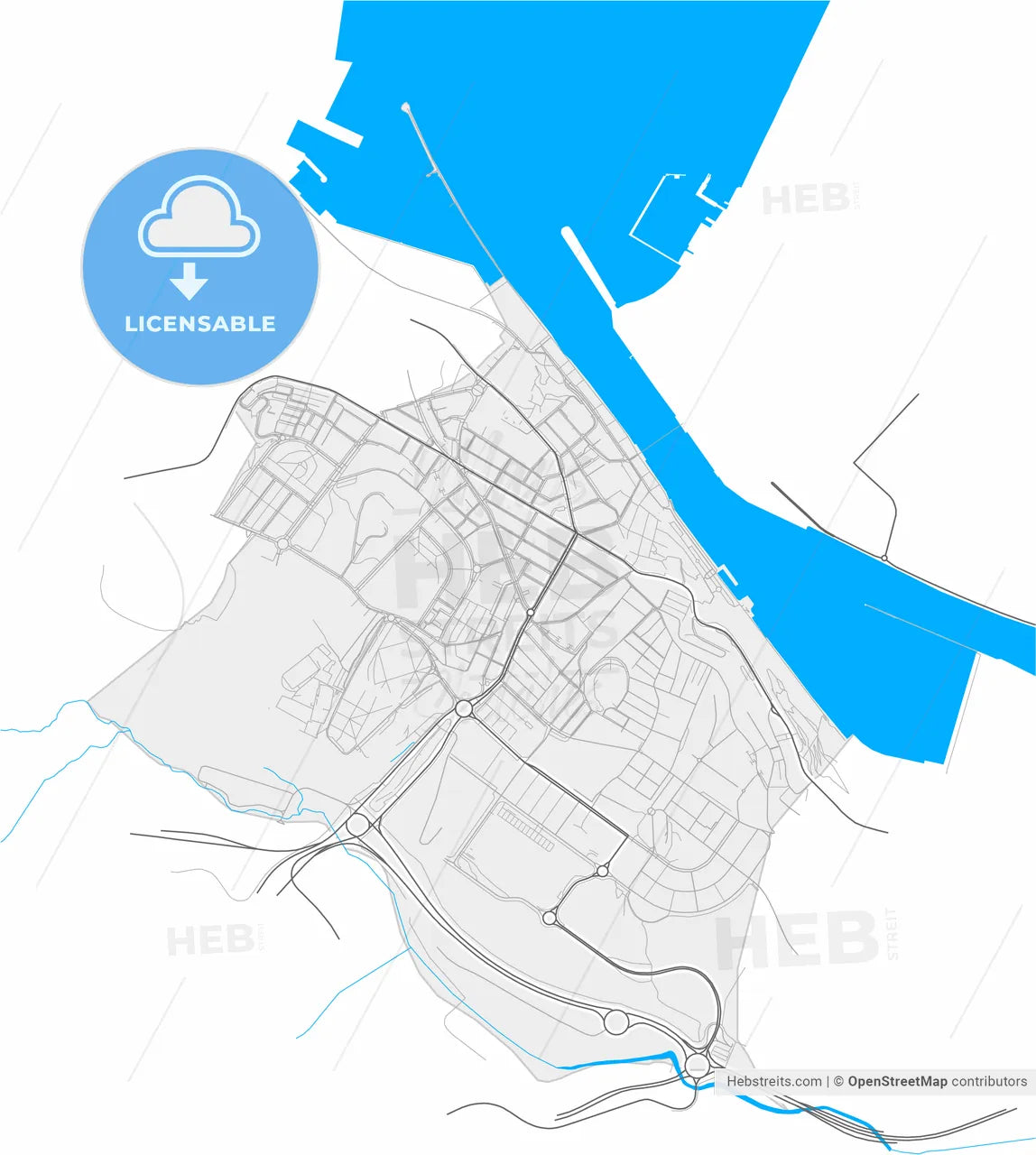 Portugalete, Bizkaia, Spain, high resolution vector map - Instant download PDF and JPG