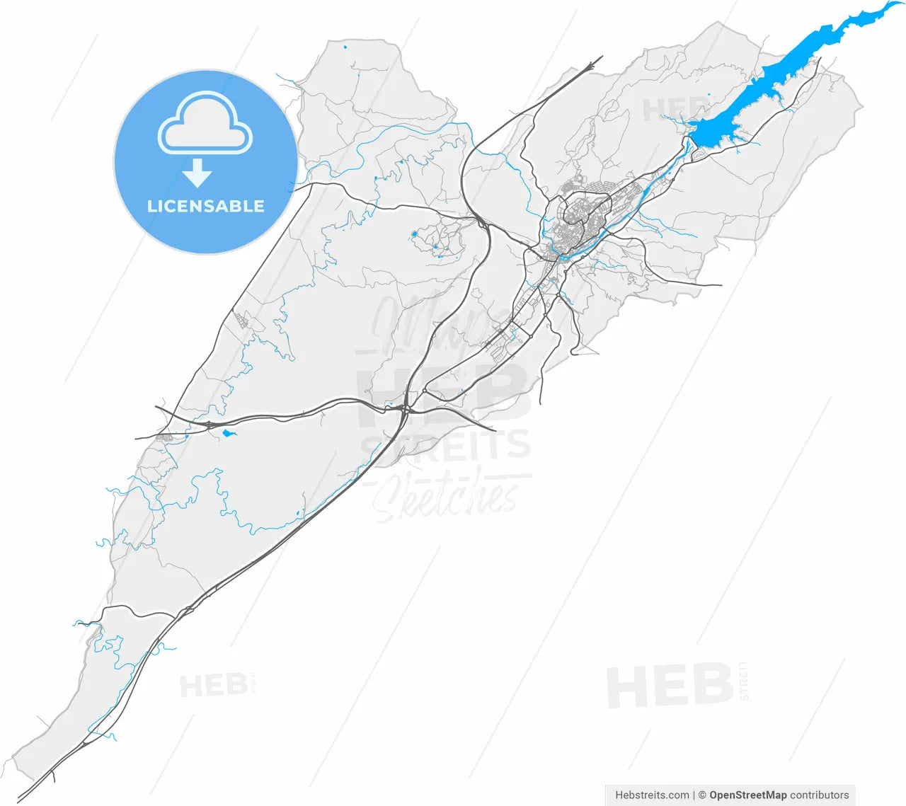 Plasencia, Cáceres, Spain, high resolution vector map - Instant download PDF and JPG