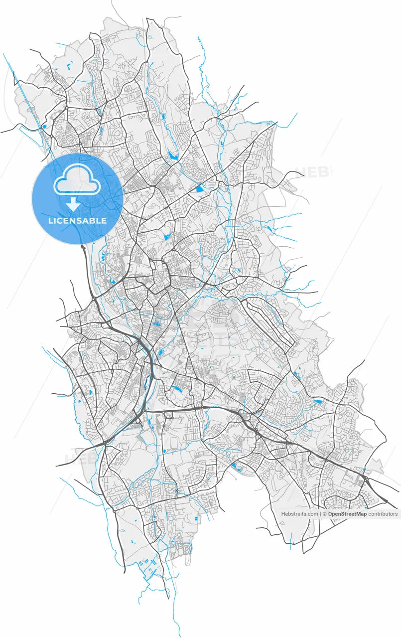 Stoke-on-Trent, West Midlands, England, high resolution vector map - Instant download PDF and JPG