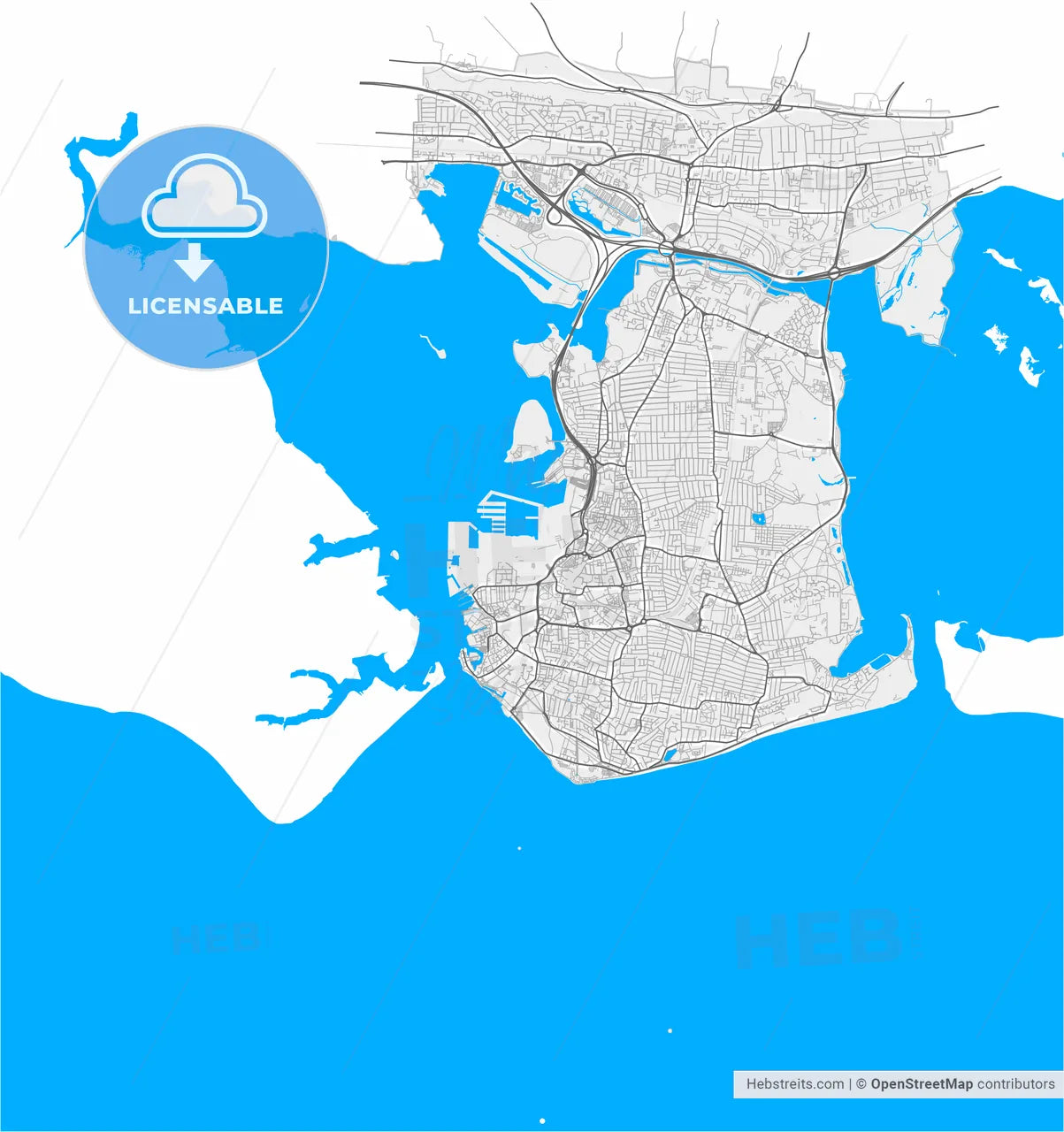 Portsmouth, South East England, England, high resolution vector map - Instant download PDF and JPG