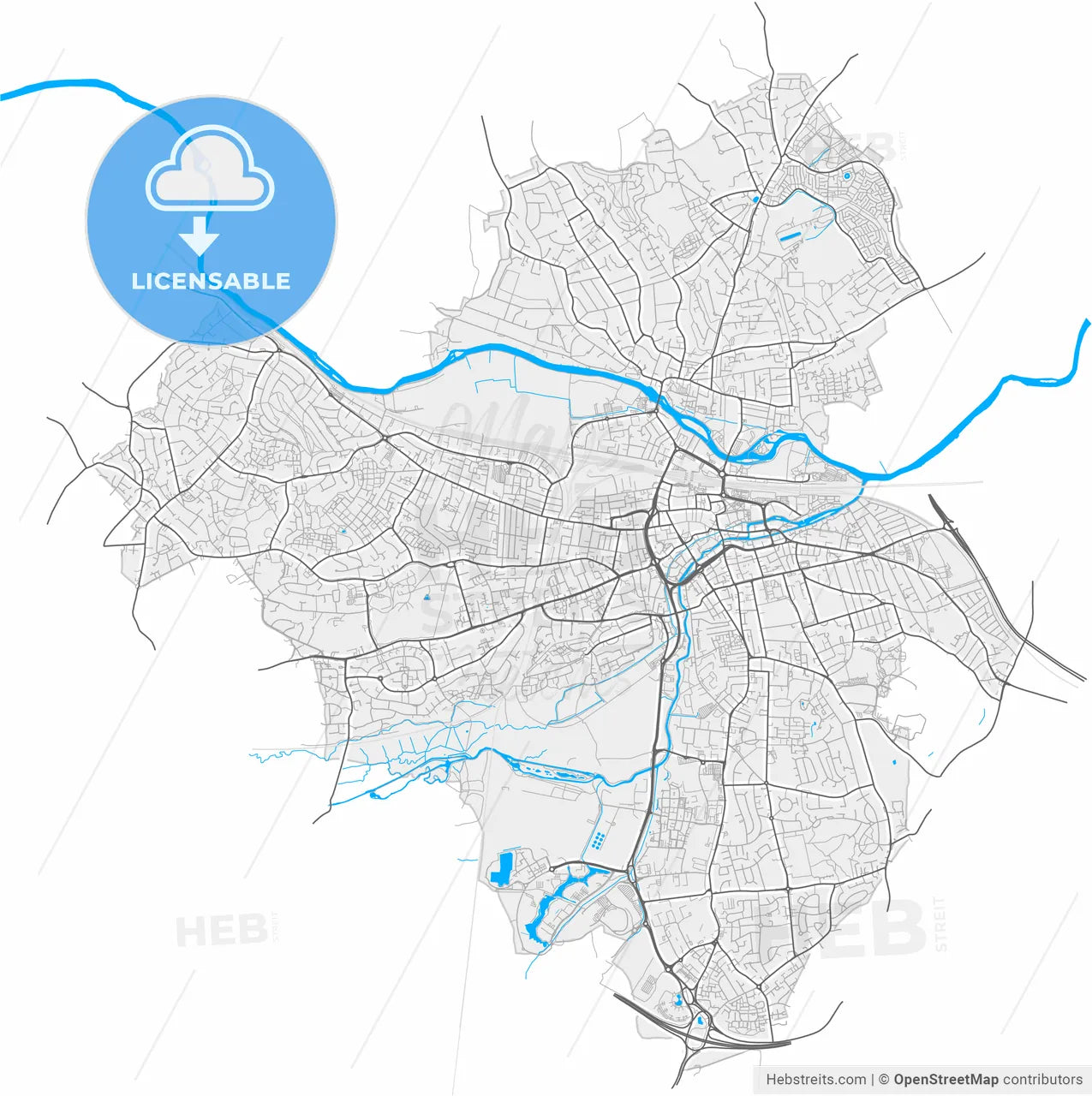 Reading, South East England, England, high resolution vector map - Instant download PDF and JPG