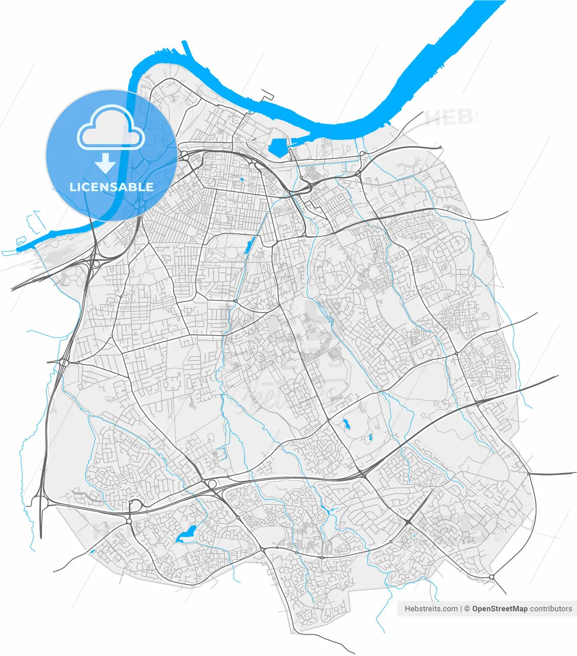 Middlesbrough, North East England, England, high resolution vector map - Instant download PDF and JPG