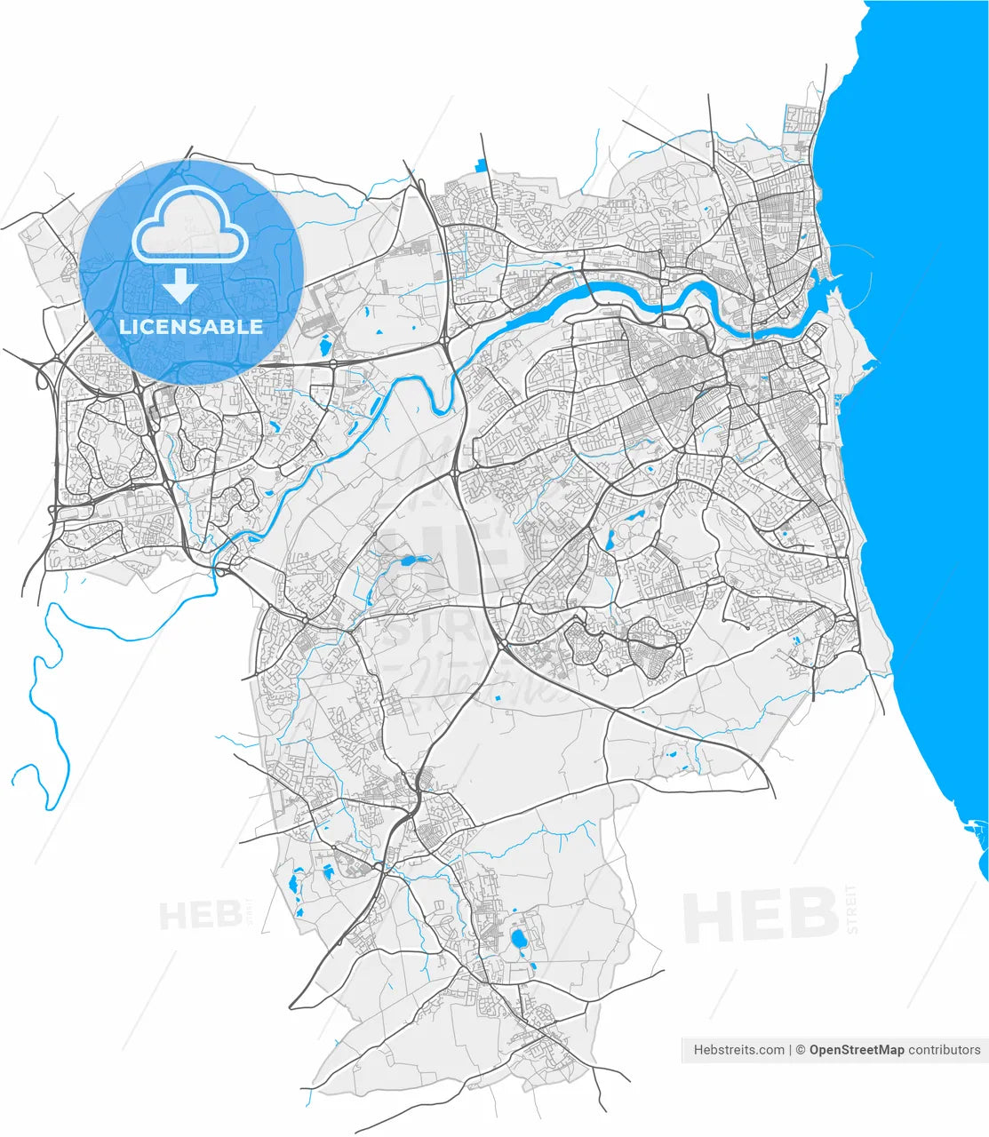 Sunderland, North East England, England, high resolution vector map - Instant download PDF and JPG