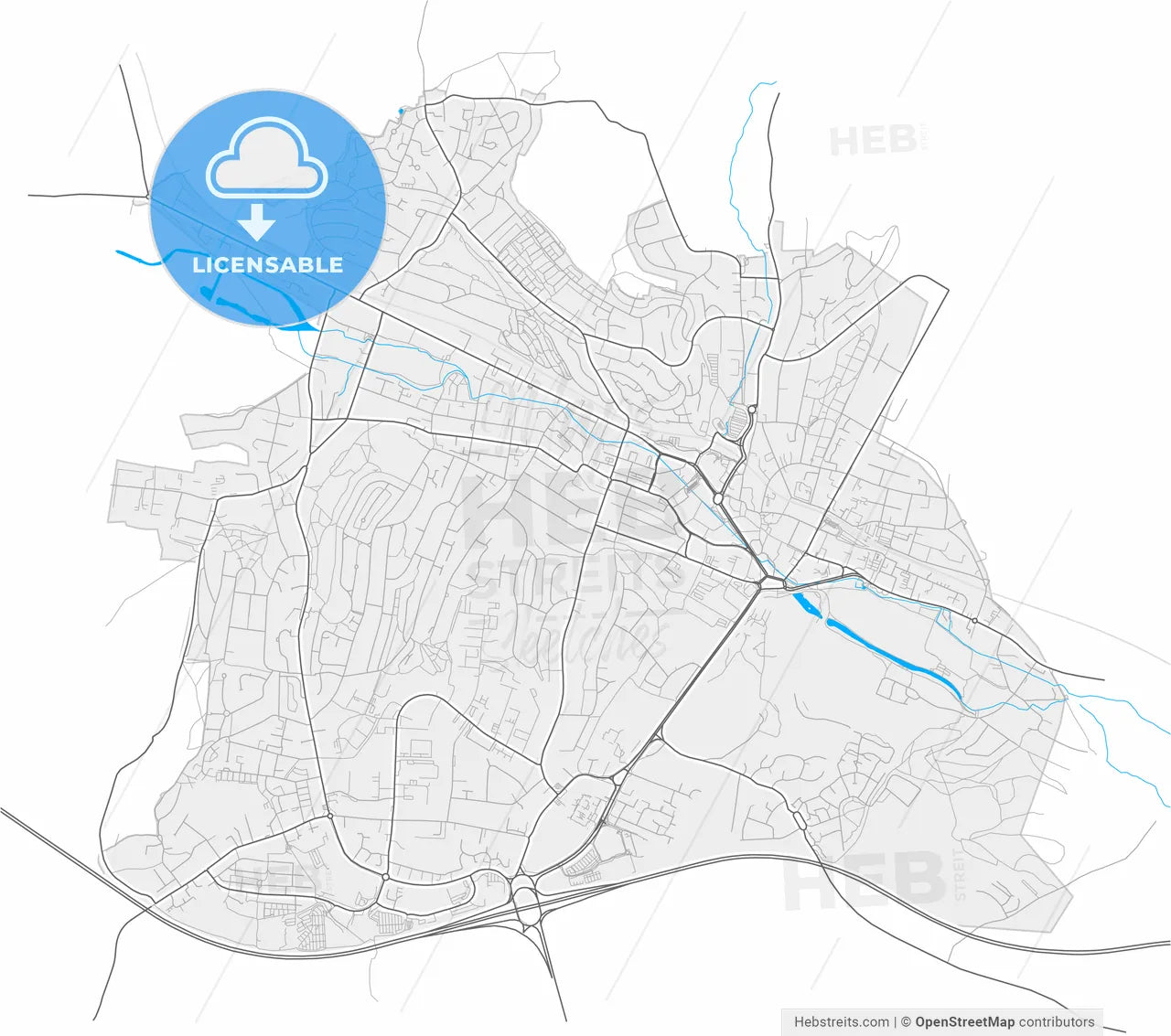 High Wycombe, South East England, England, high resolution vector map - Instant download PDF and JPG