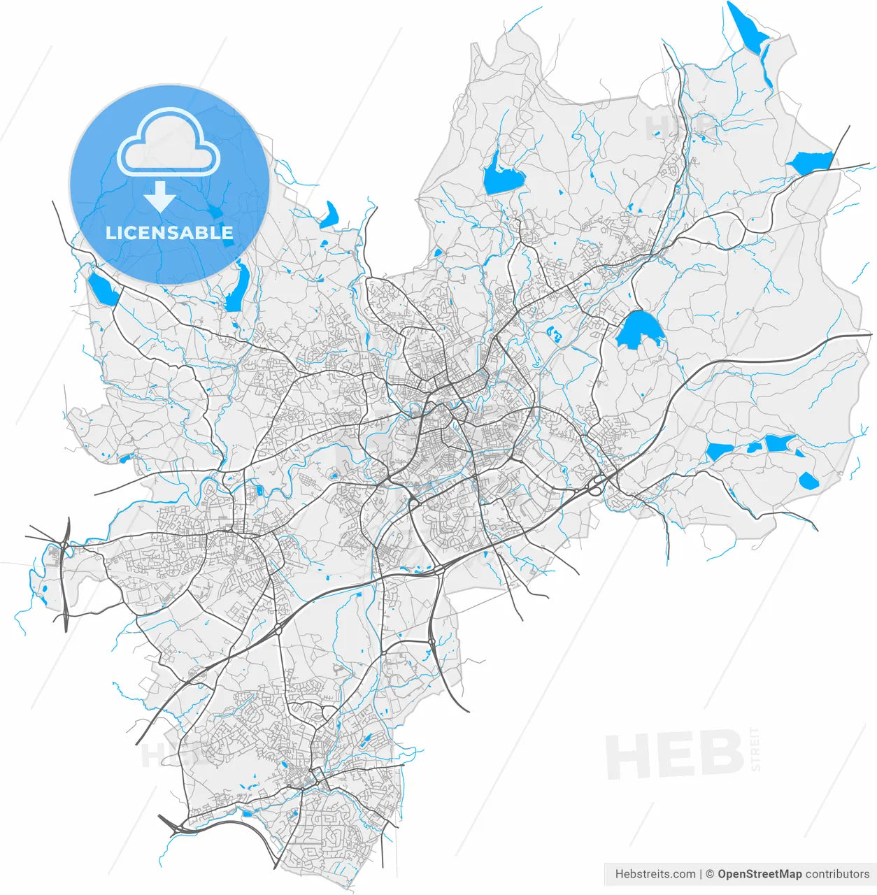 Rochdale, North West England, England, high resolution vector map - Instant download PDF and JPG