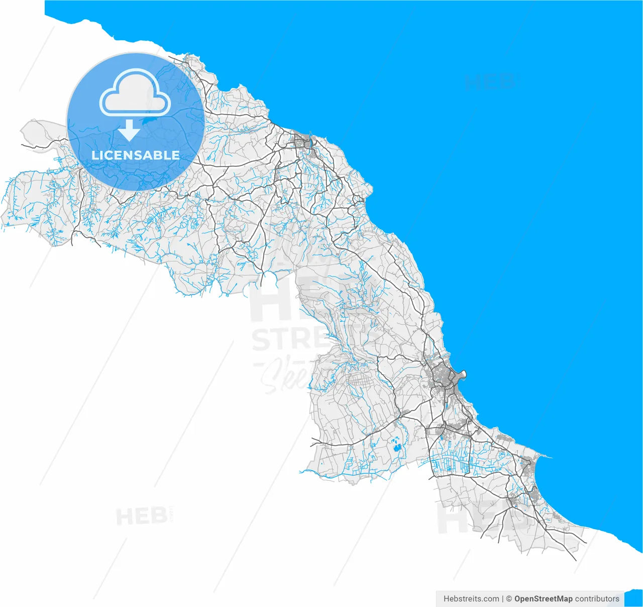 Scarborough, Yorkshire and the Humber, England, high resolution vector map - Instant download PDF and JPG