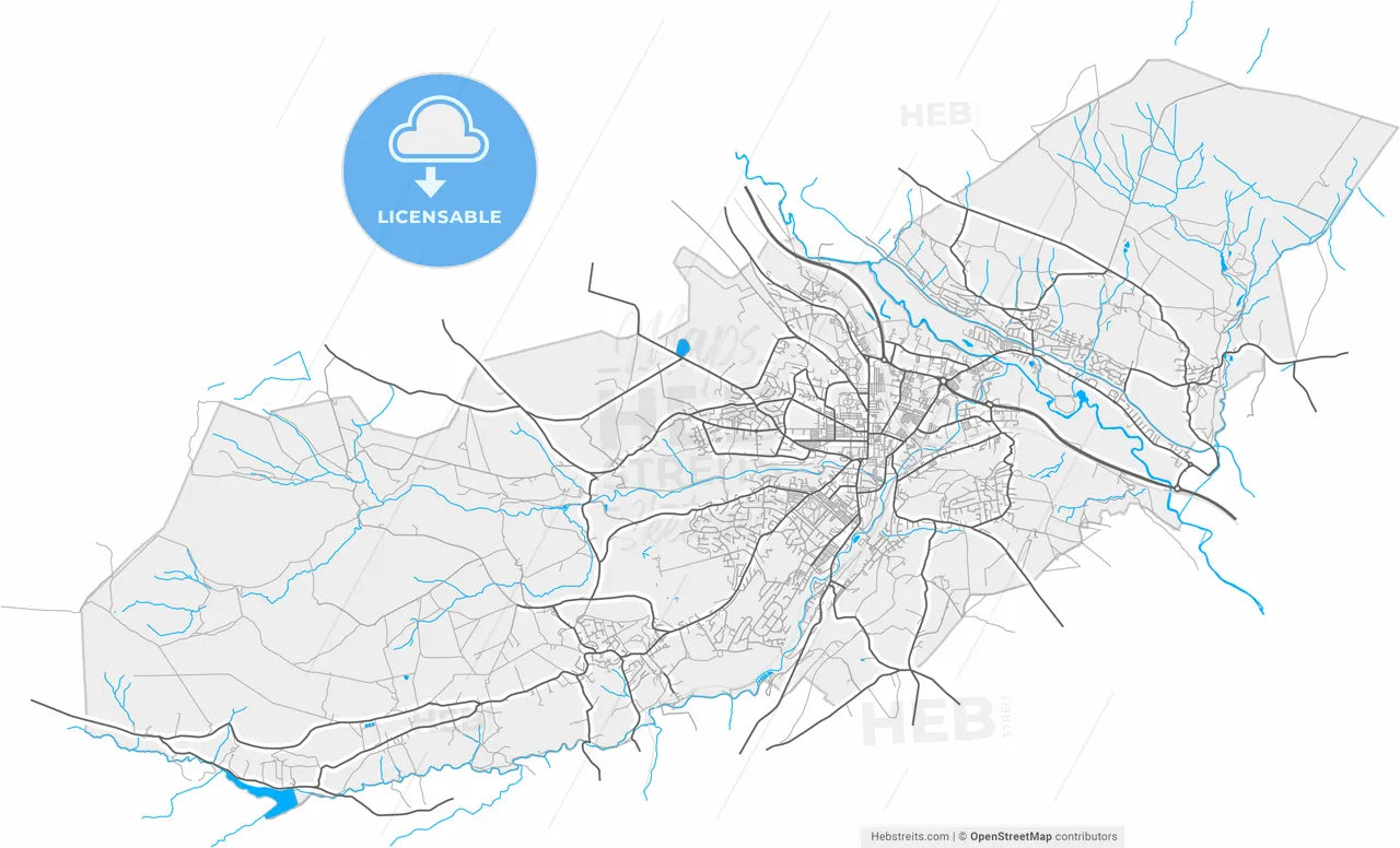 Keighley, Yorkshire and the Humber, England, high resolution vector map - Instant download PDF and JPG