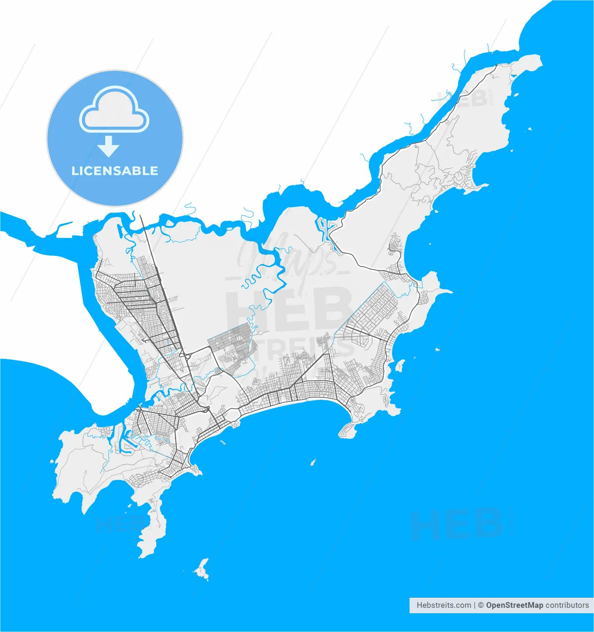 Guaruja, Brazil, high resolution vector map - Instant download PDF and JPG