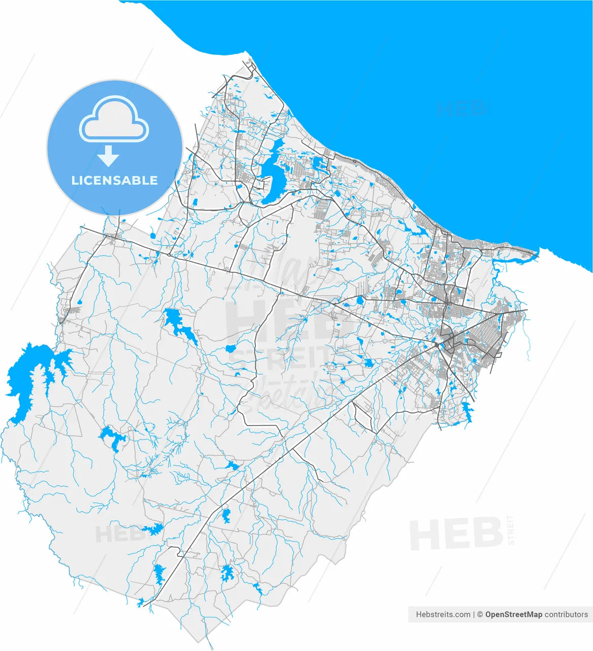 Caucaia, Brazil, high resolution vector map - Instant download PDF and JPG