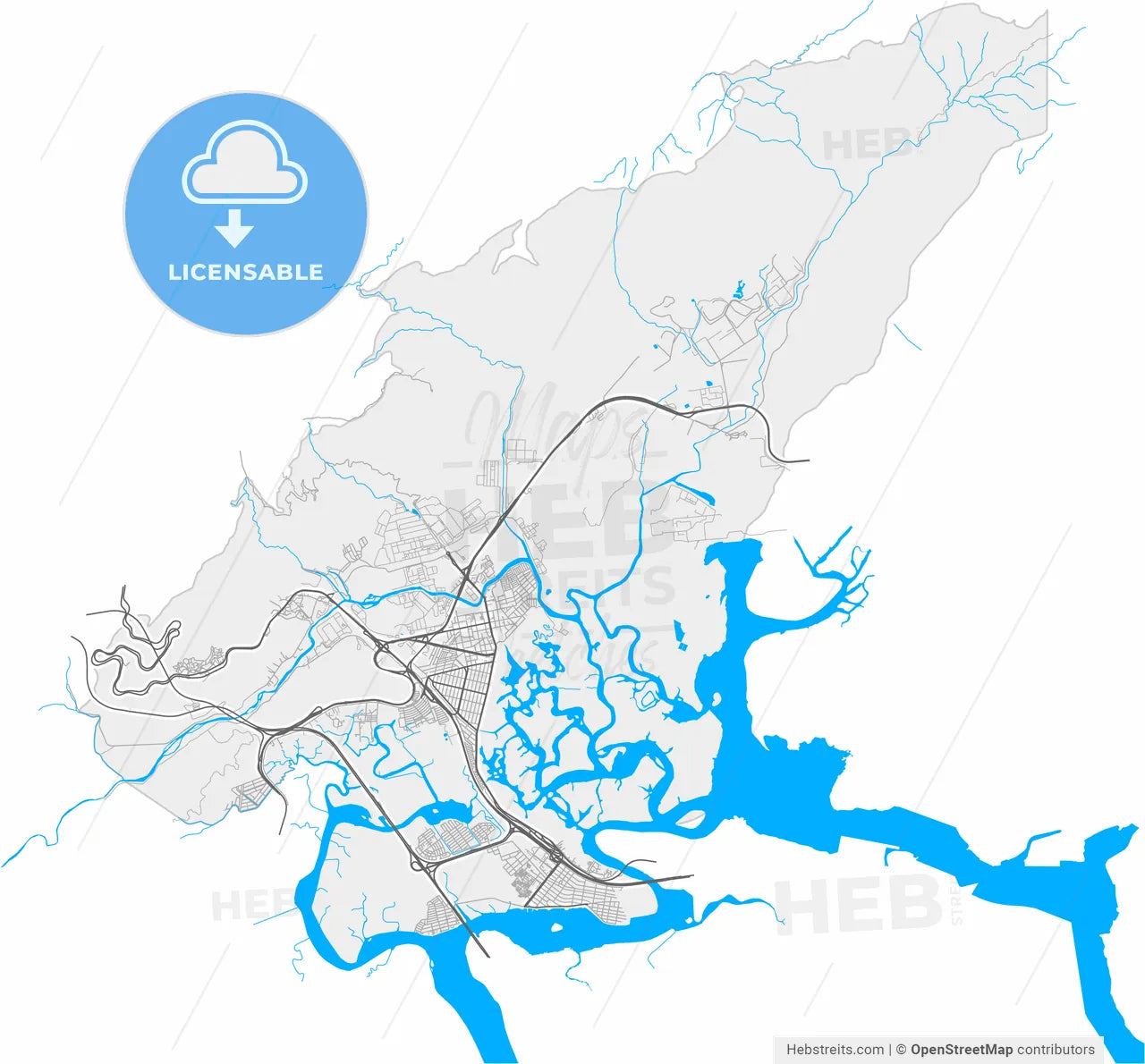 Cubatao, Brazil, high resolution vector map - Instant download PDF and JPG
