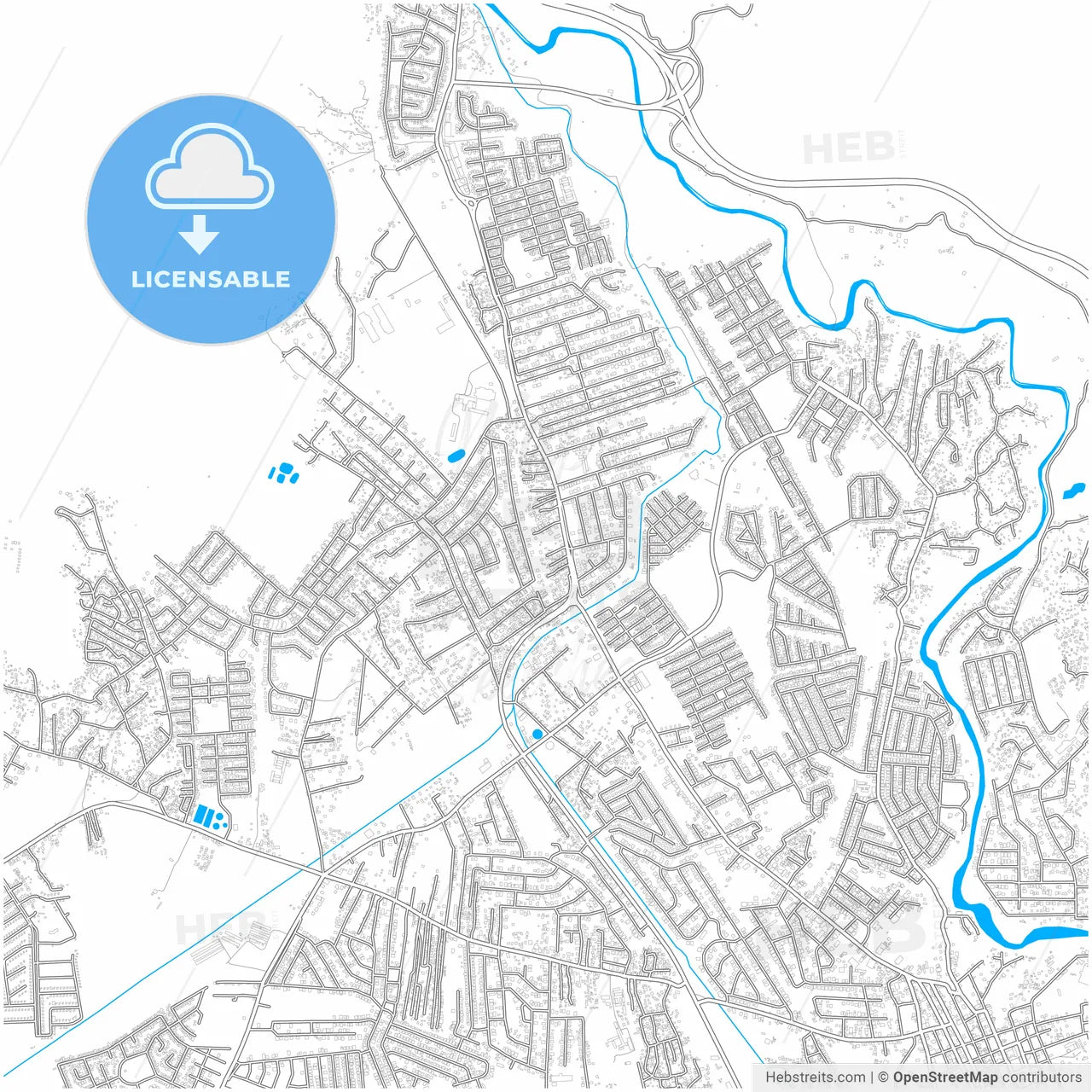 Spanish Town, Saint Catherine, Jamaica, city map with high resolution roads.
