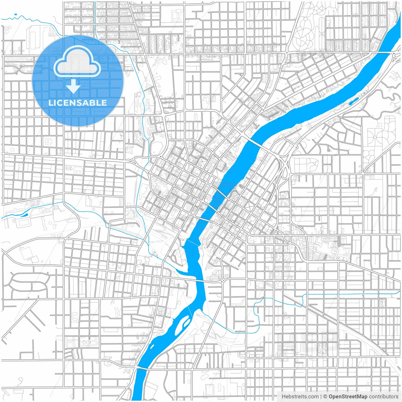 Rockford, Illinois, United States, city map with high resolution roads.