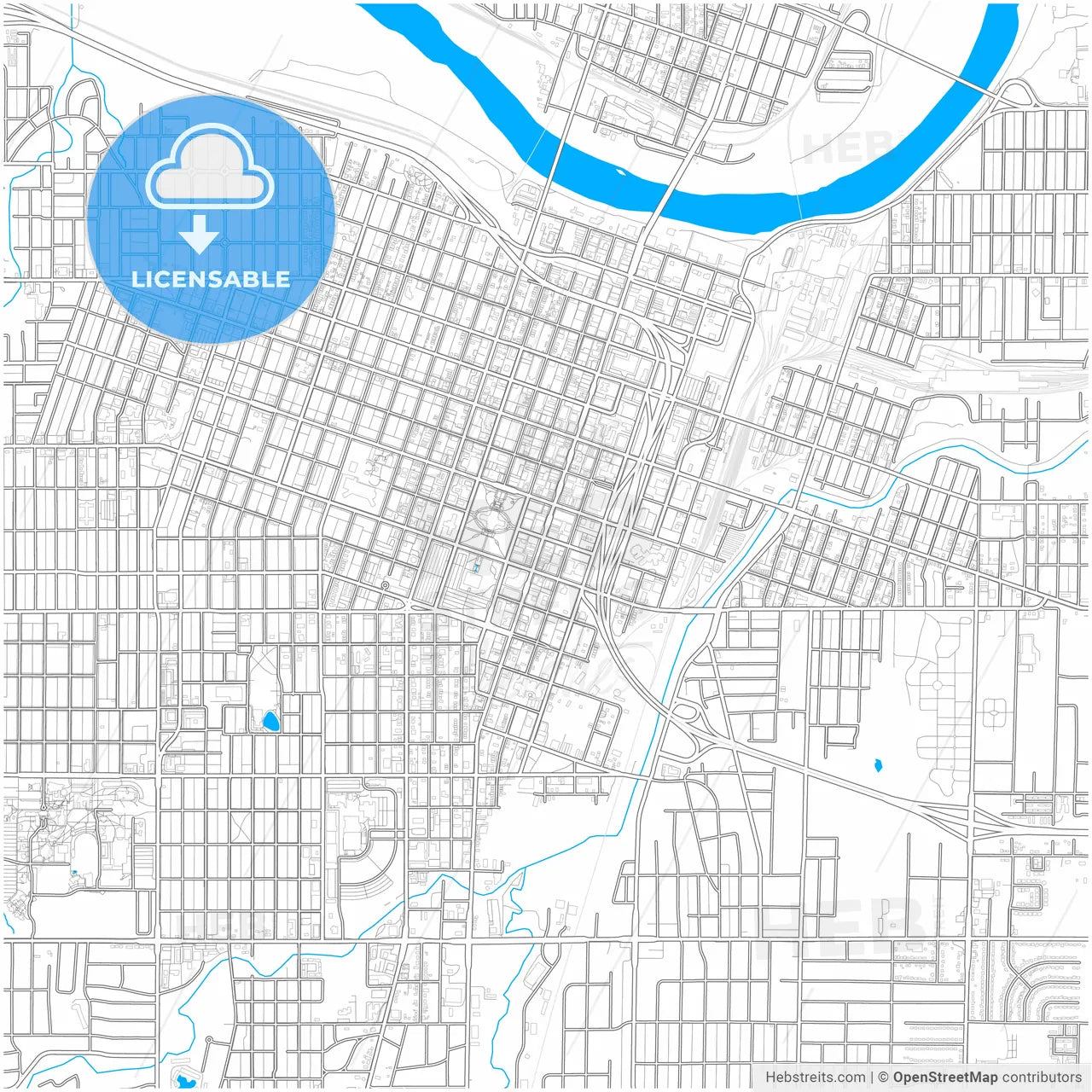 Topeka, Kansas, United States, city map with high resolution roads.