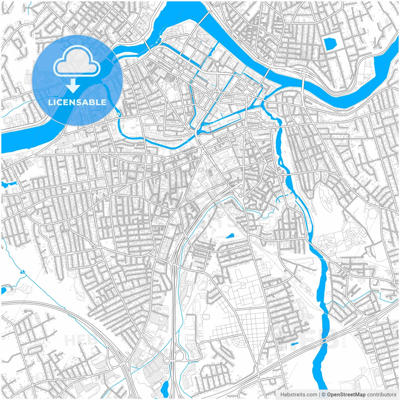Lowell, Massachusetts, United States, city map with high resolution roads.