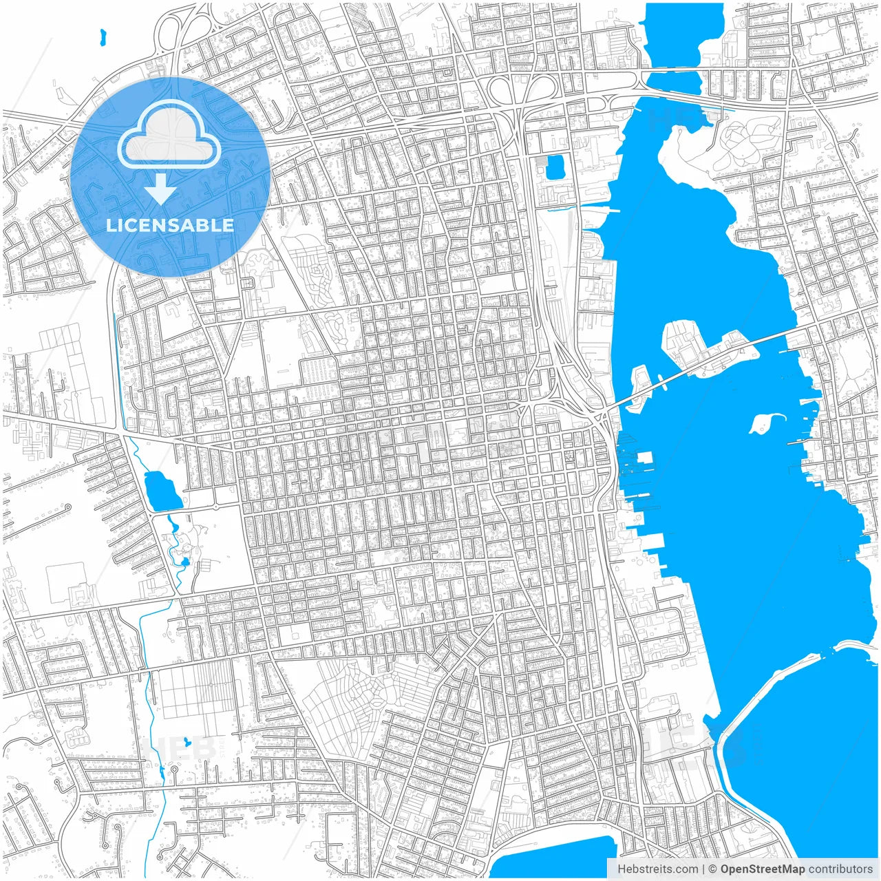 New Bedford, Massachusetts, United States, city map with high resolution roads.