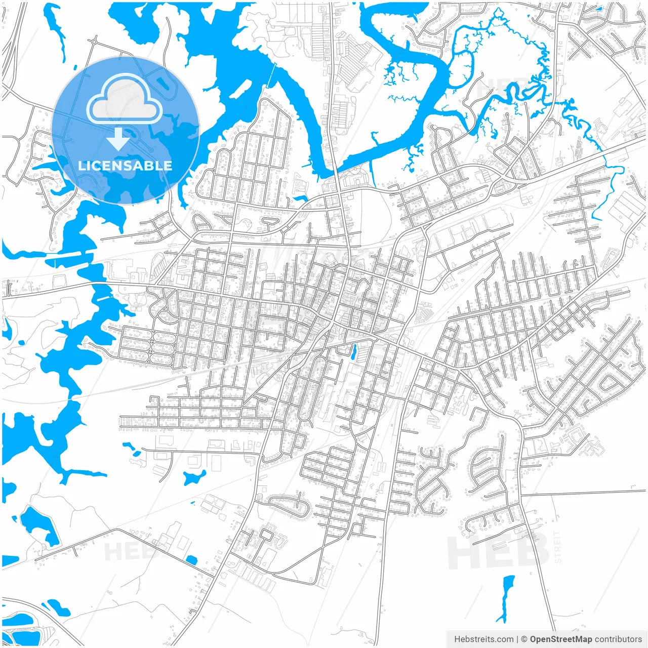 Suffolk, Virginia, United States, city map with high resolution roads.
