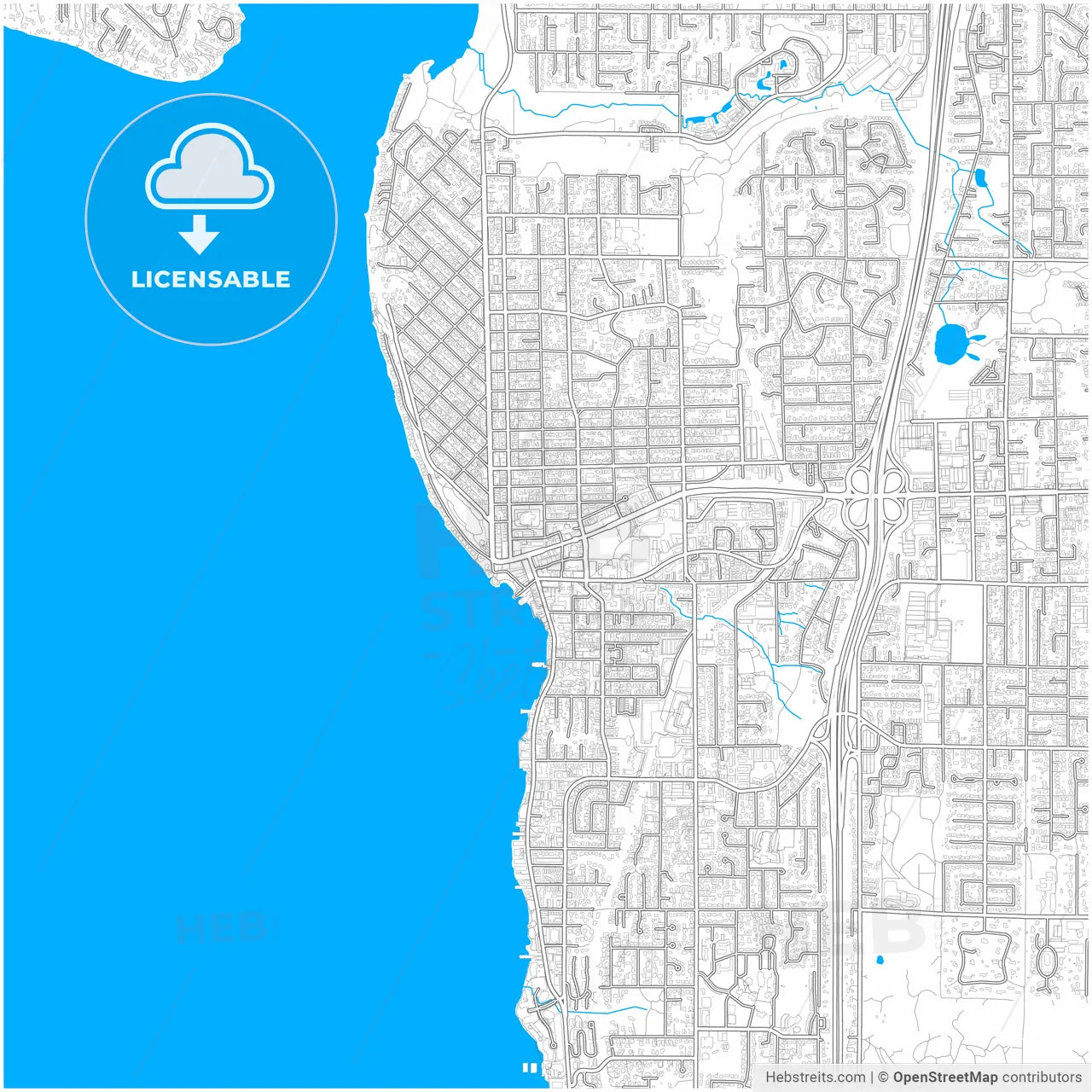 Kirkland, Washington, United States, city map with high resolution roads.