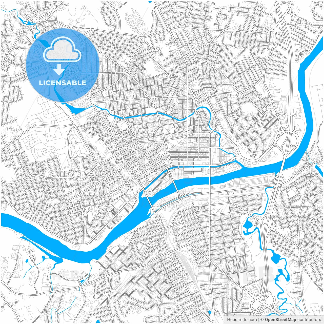 Lawrence, Massachusetts, United States, city map with high resolution roads.