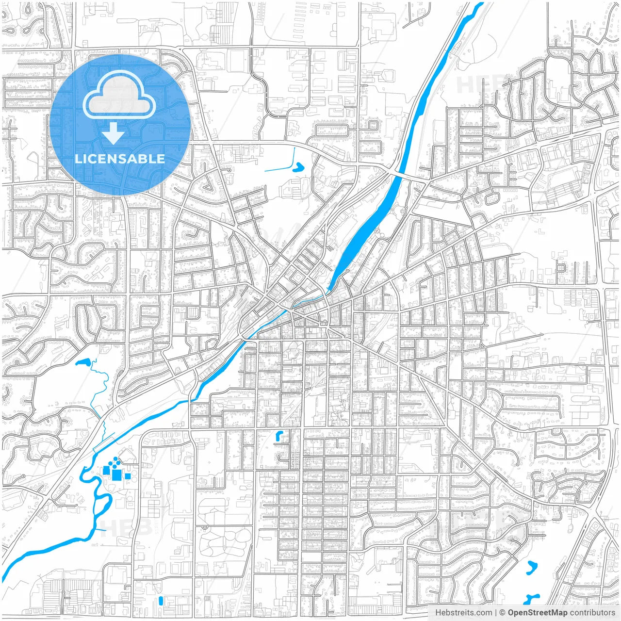 Waukesha, Wisconsin, United States, city map with high resolution roads.